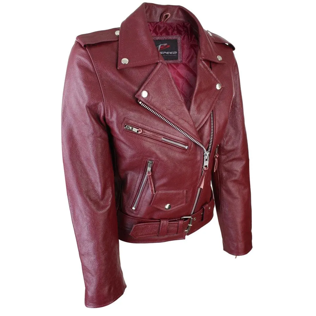 Ladies Women Classic Brando Biker Motorcycle Motorbike Hide Leather Jacket