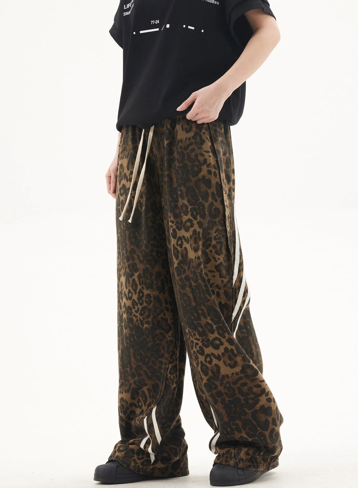 Leopard Stripe | Loose Streetstyle Drawstring Pants