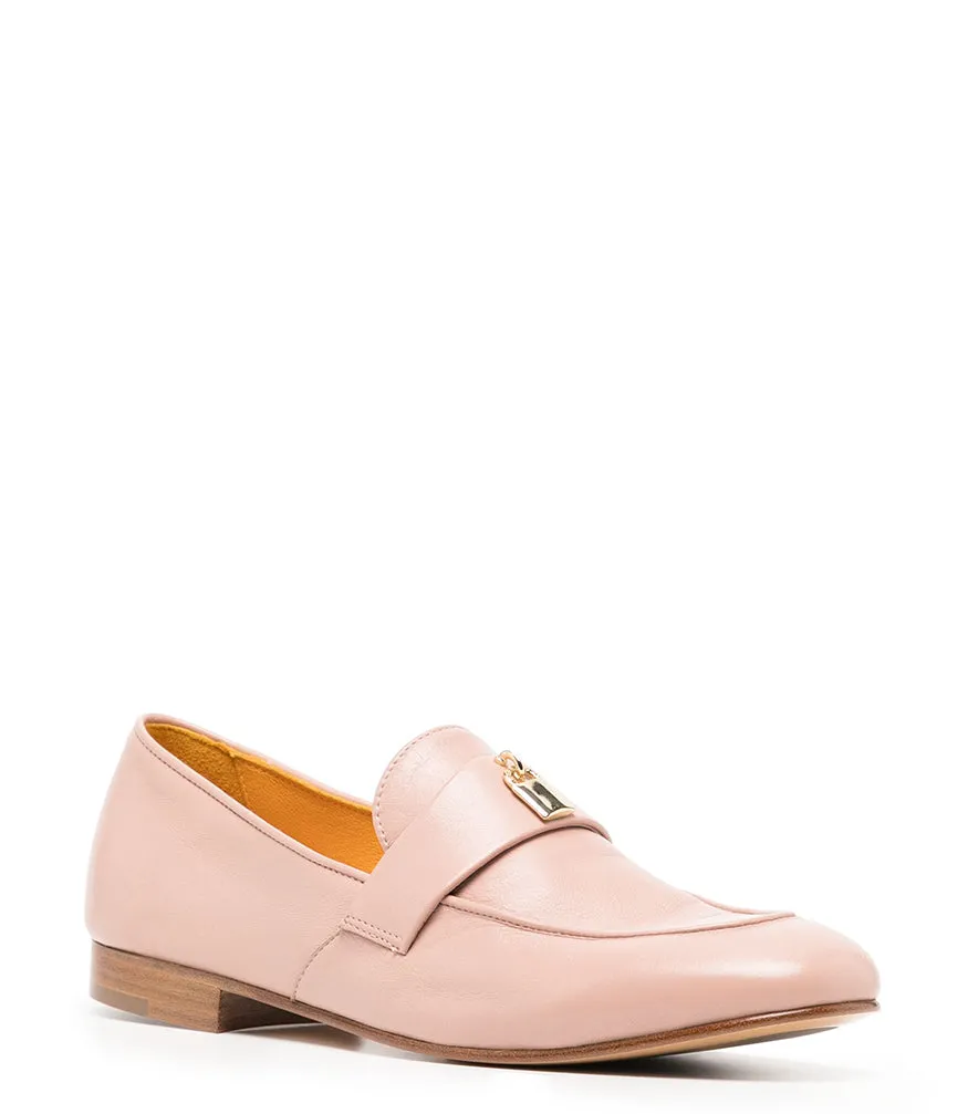 Light Pink Leather Lock Flat Loafer