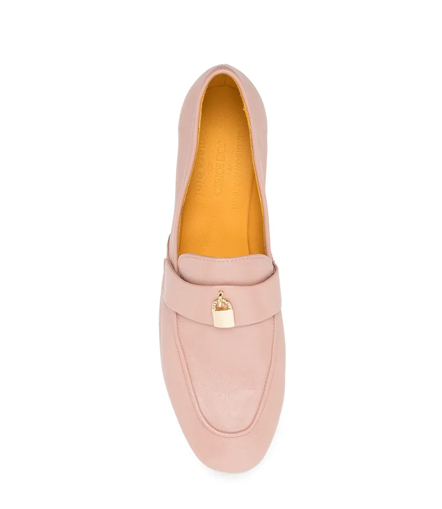 Light Pink Leather Lock Flat Loafer