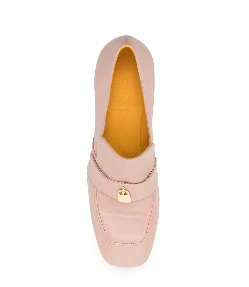 Light Pink Leather Lock Heel Loafer