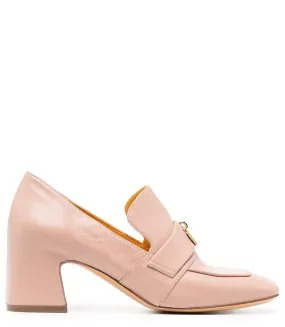 Light Pink Leather Lock Heel Loafer