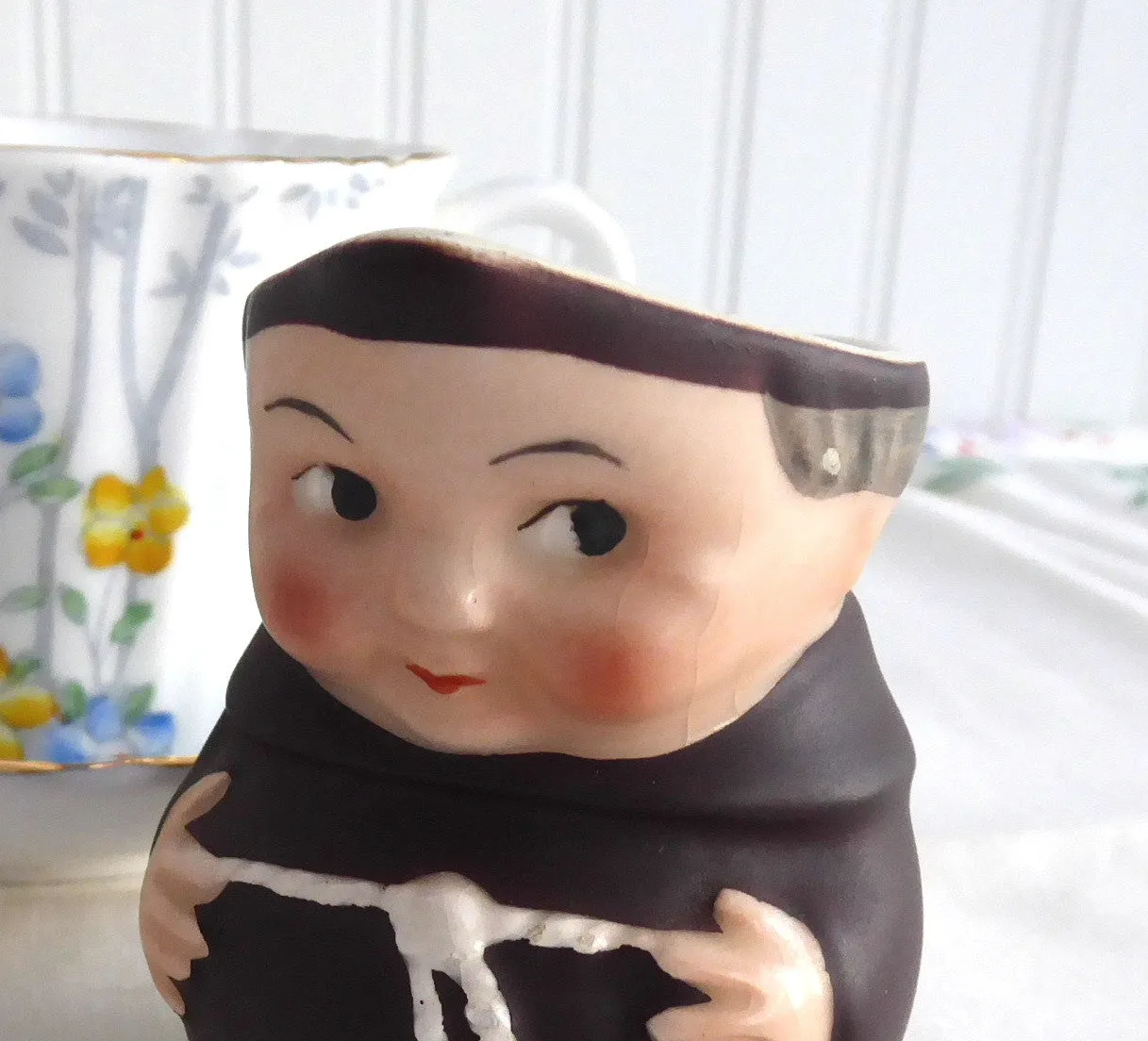 Little Monk Friar Tuck Hummel Cream Jug West Germany Black Shoes 1950s Creamer