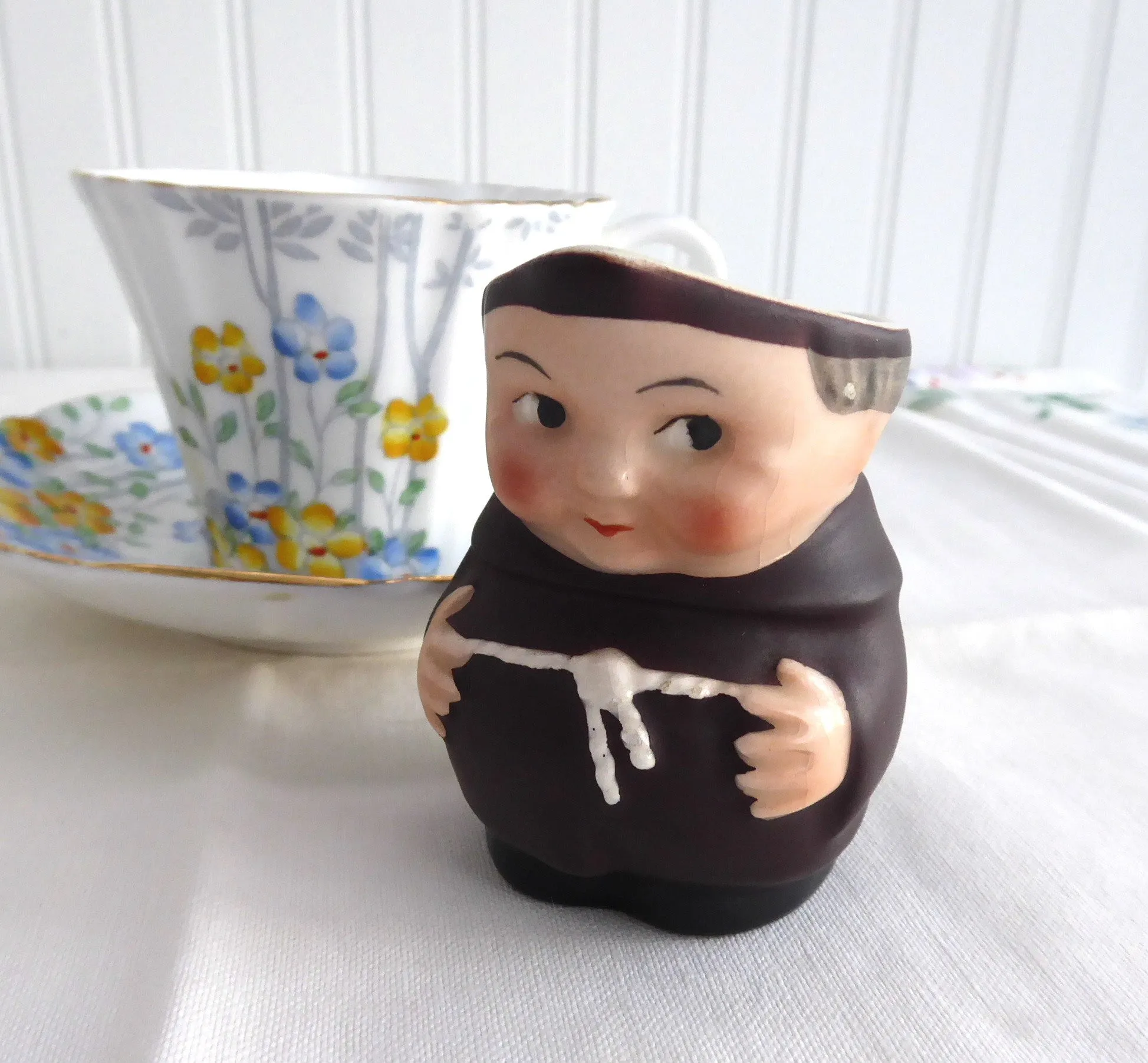 Little Monk Friar Tuck Hummel Cream Jug West Germany Black Shoes 1950s Creamer