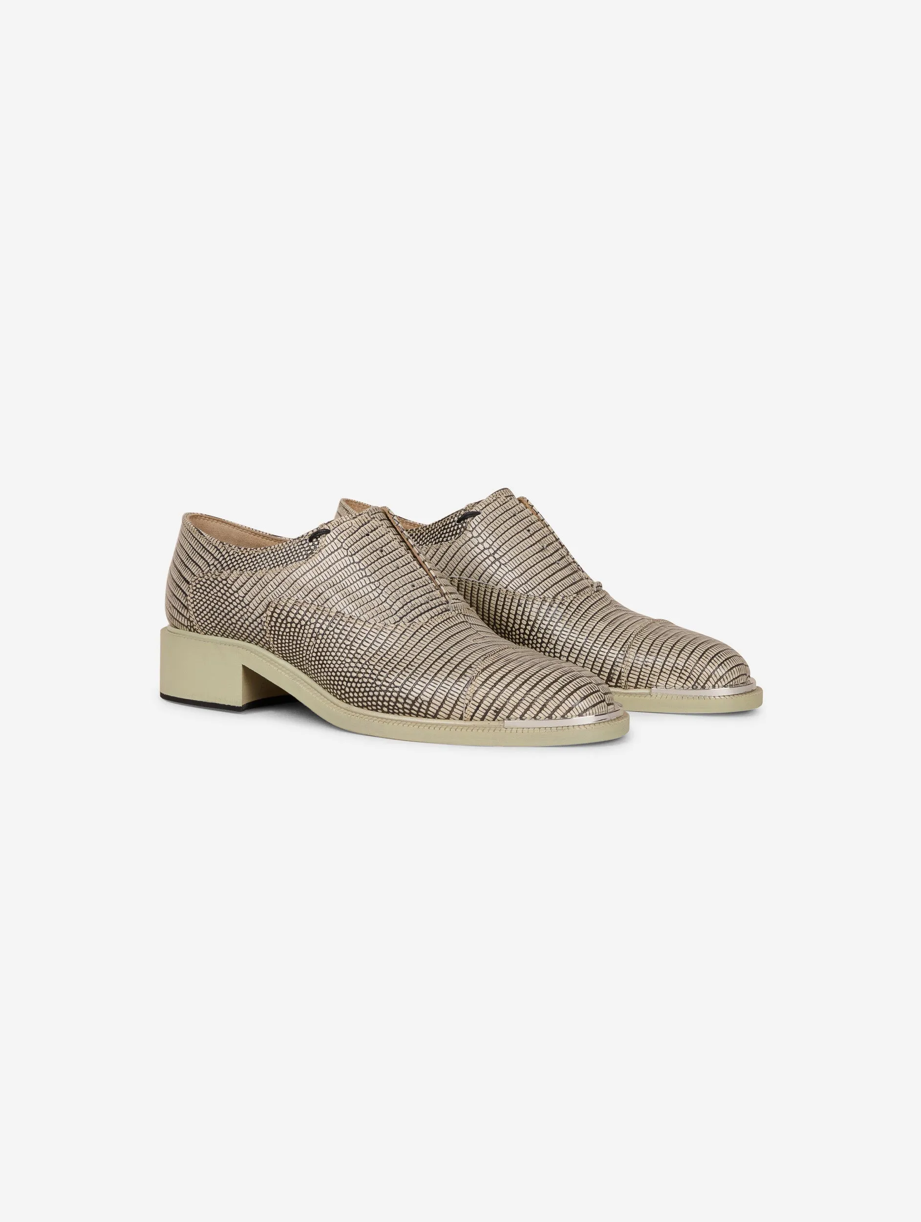 Lizard embossed leather derbies