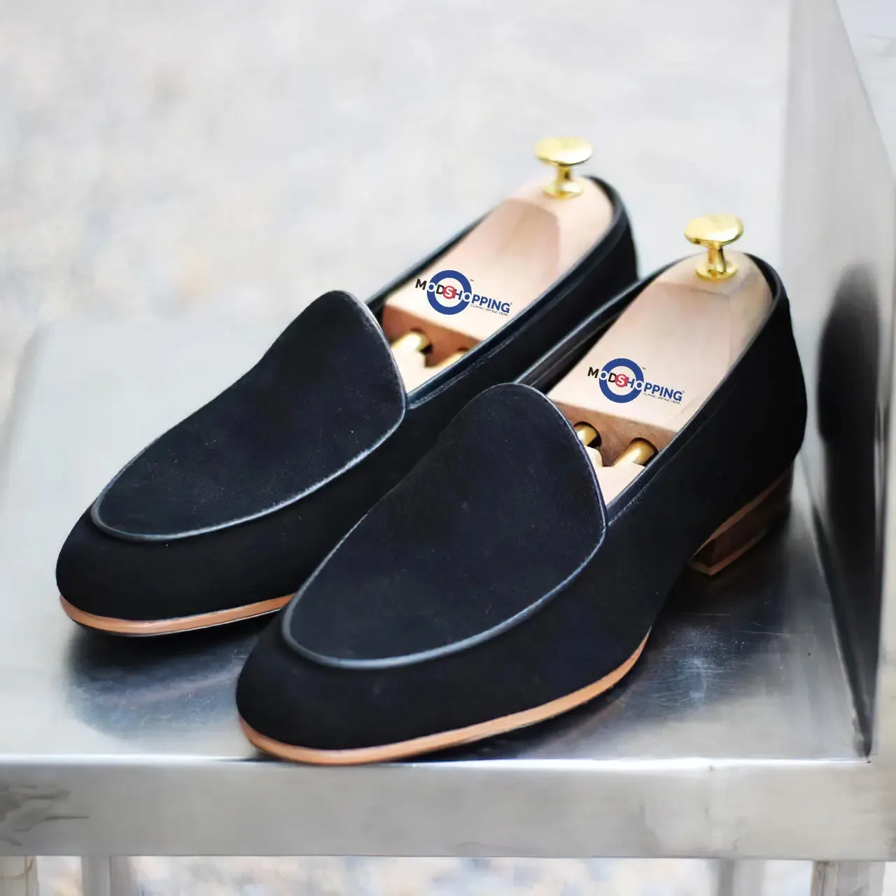 Loafers Suede Black Slip On Shoes