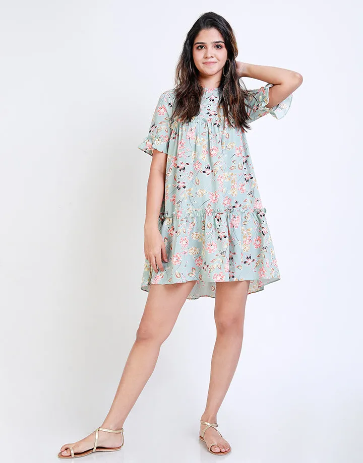 Loose Fit Printed Dress With Short Sleeves