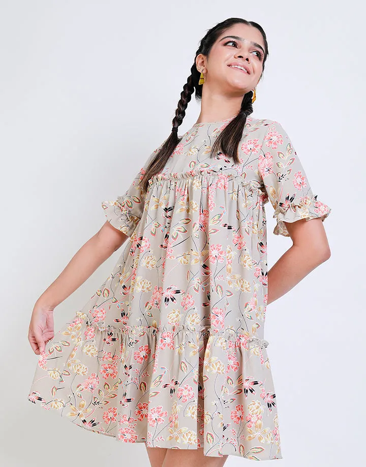 Loose Fit Printed Dress With Short Sleeves