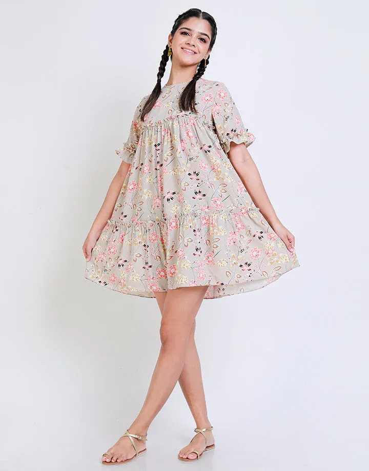 Loose Fit Printed Dress With Short Sleeves