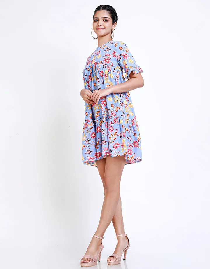 Loose Fit Printed Dress With Short Sleeves