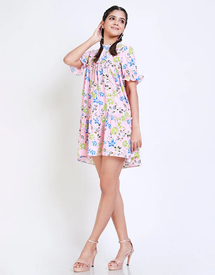 Loose Fit Printed Dress With Short Sleeves