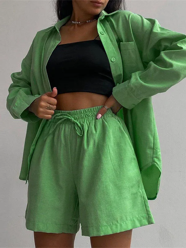 Loose Solid Shirt Shorts Lounge Set