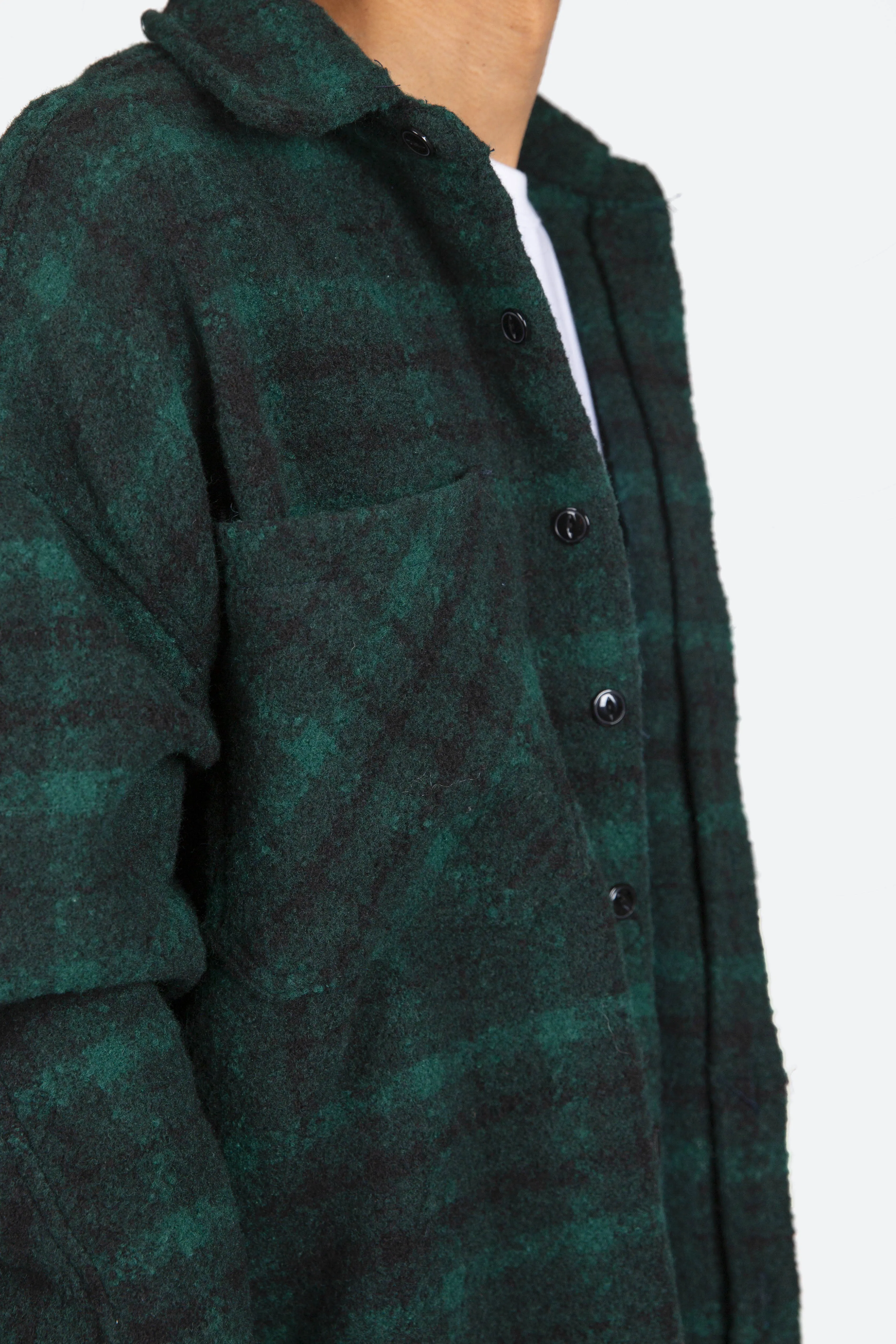 Loose Woven Flannel Shirt - Navy/Green