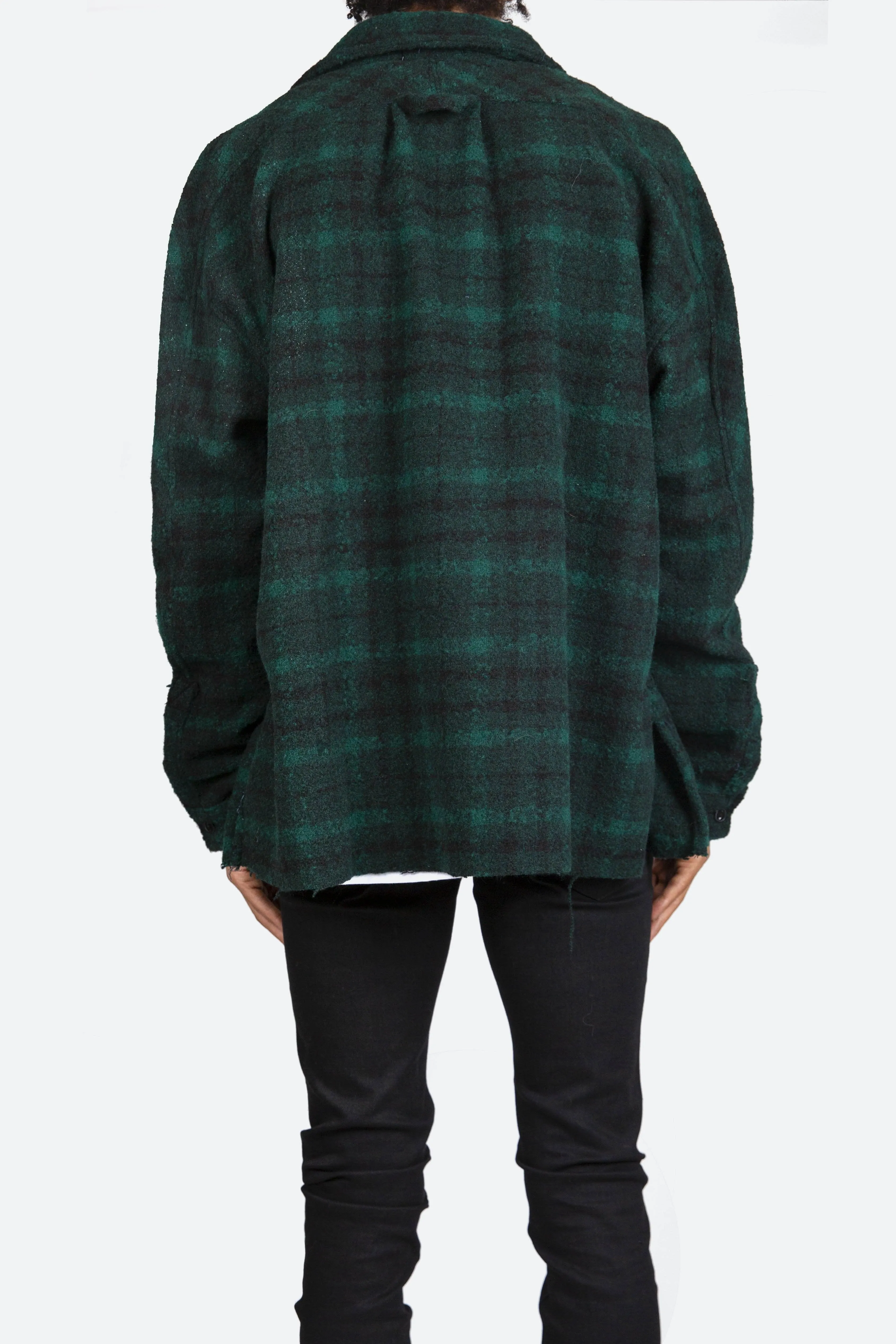 Loose Woven Flannel Shirt - Navy/Green