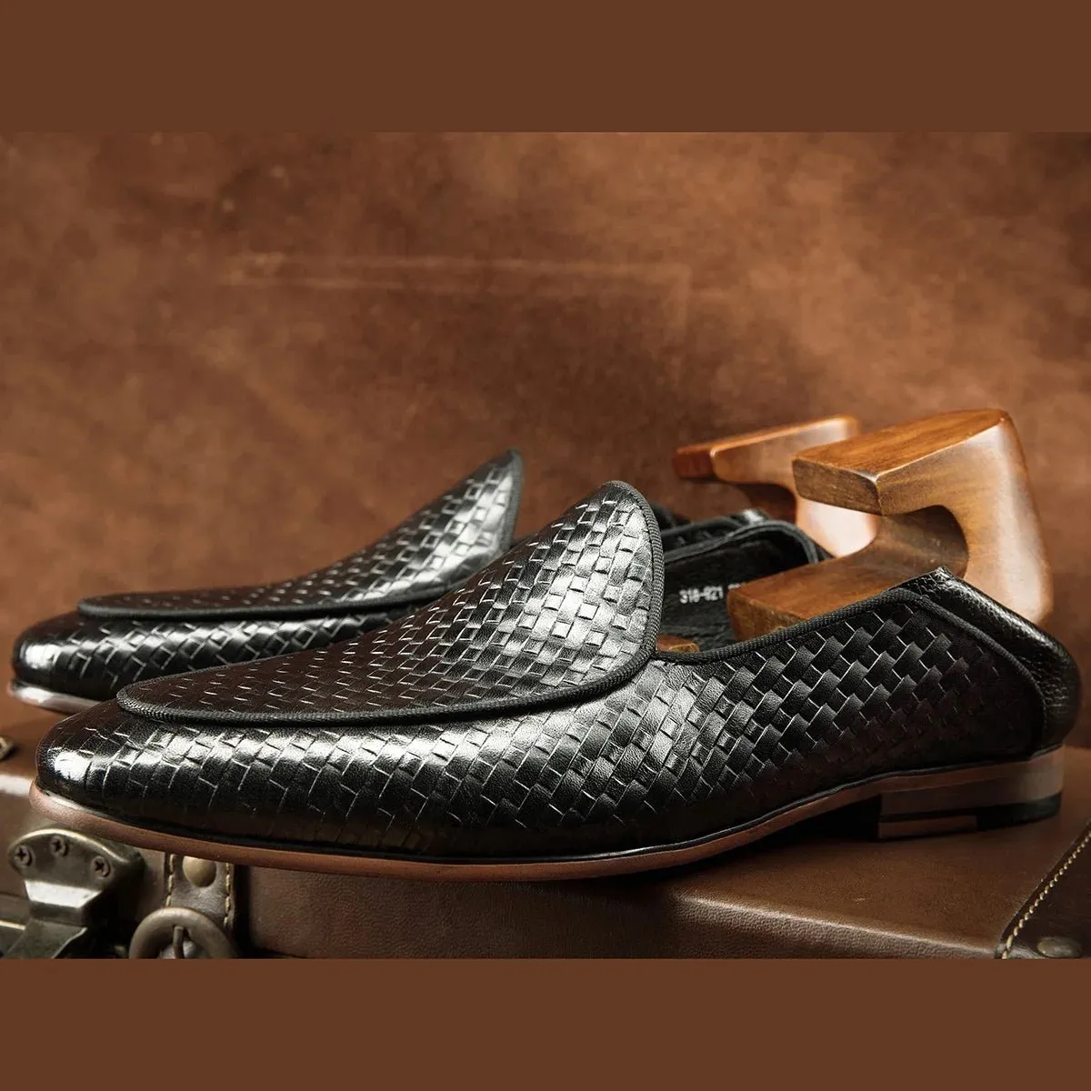 Luxury Genuine Leather Black Slip-On Loafers Shoes for Men