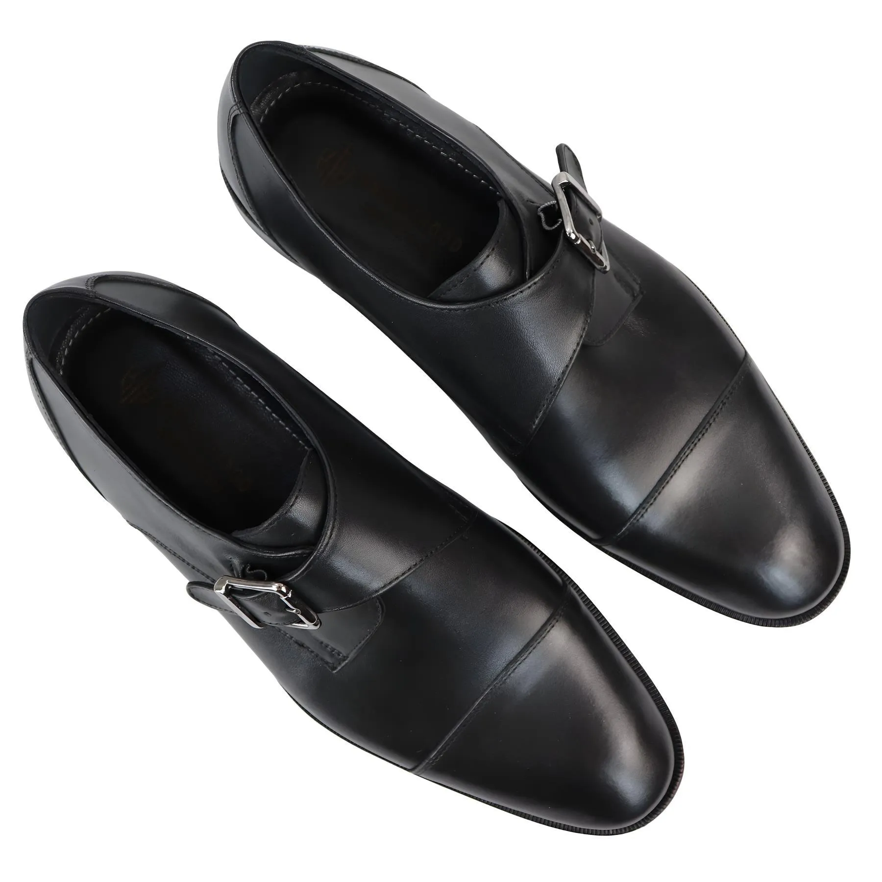 Men's Black Monk Shoes Side Buckle Genuine Leather Formal Dress Shoe