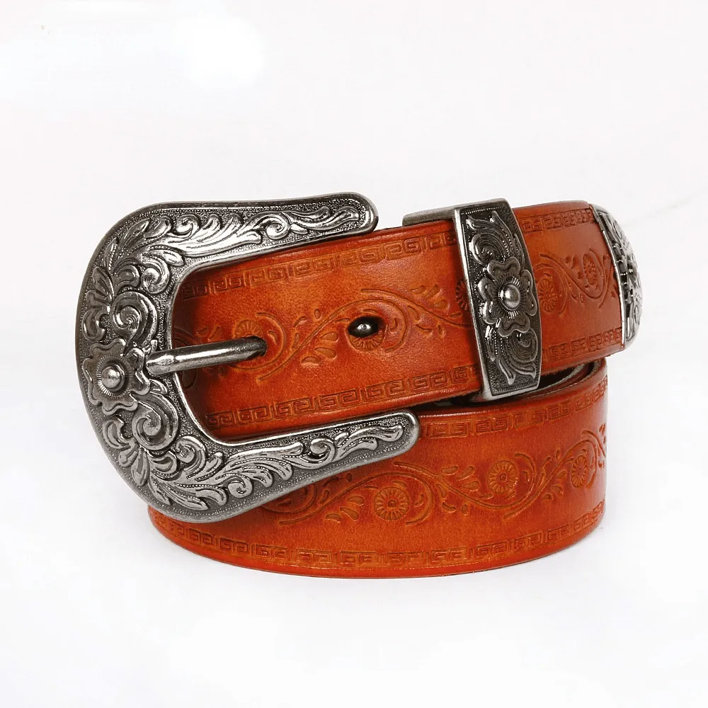 Men's Gothic Floral Carving Cowhide Belts