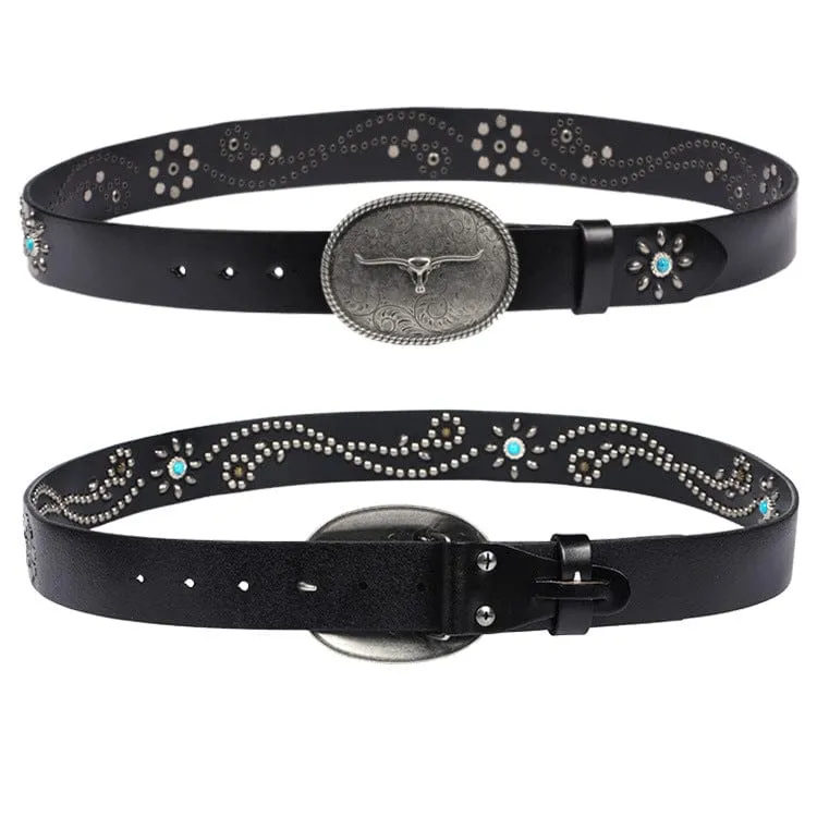 Men's Gothic Ox-head Floral Studded Belt