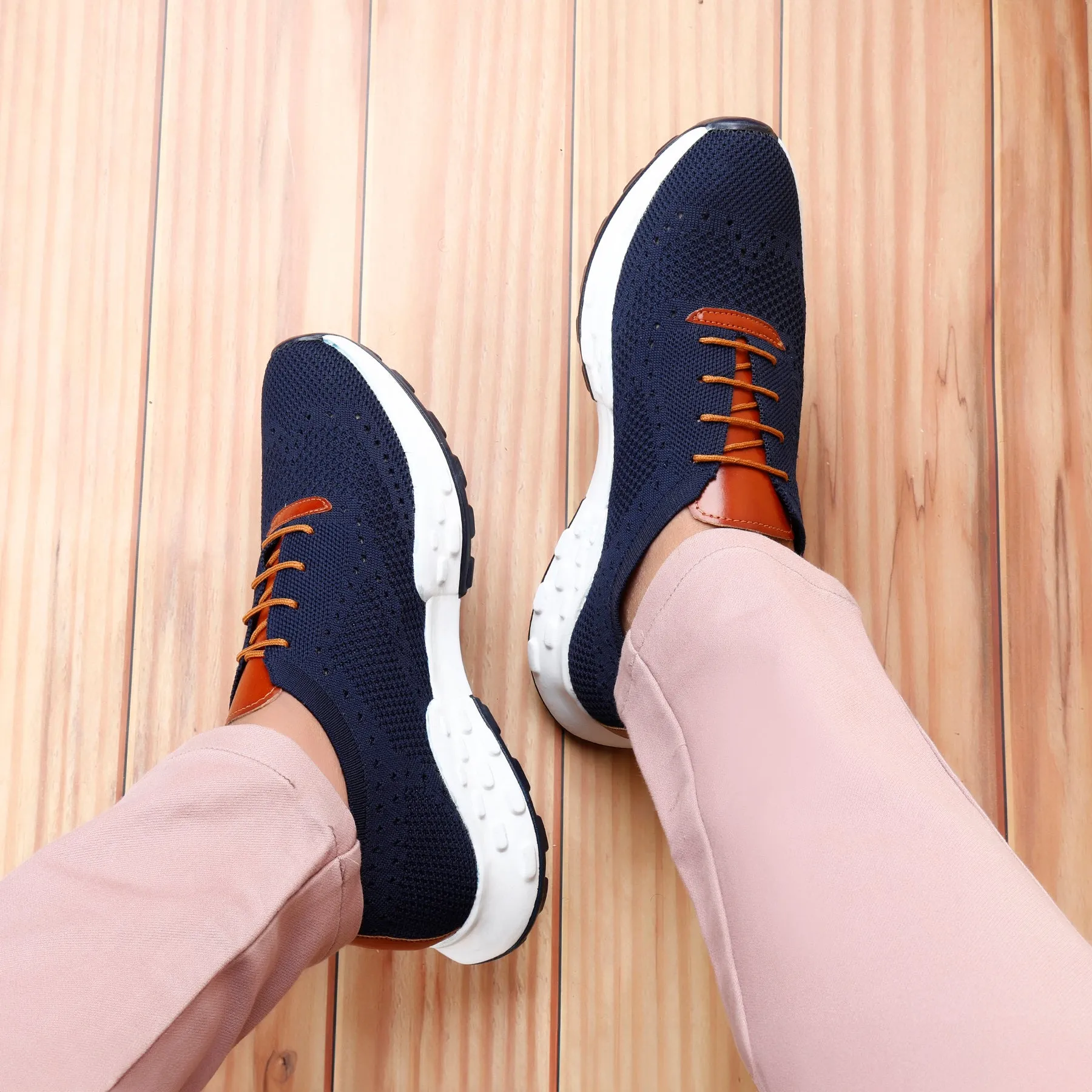 Men's Knitted Breathable Upper Casual Brogue Lace-Up Shoes