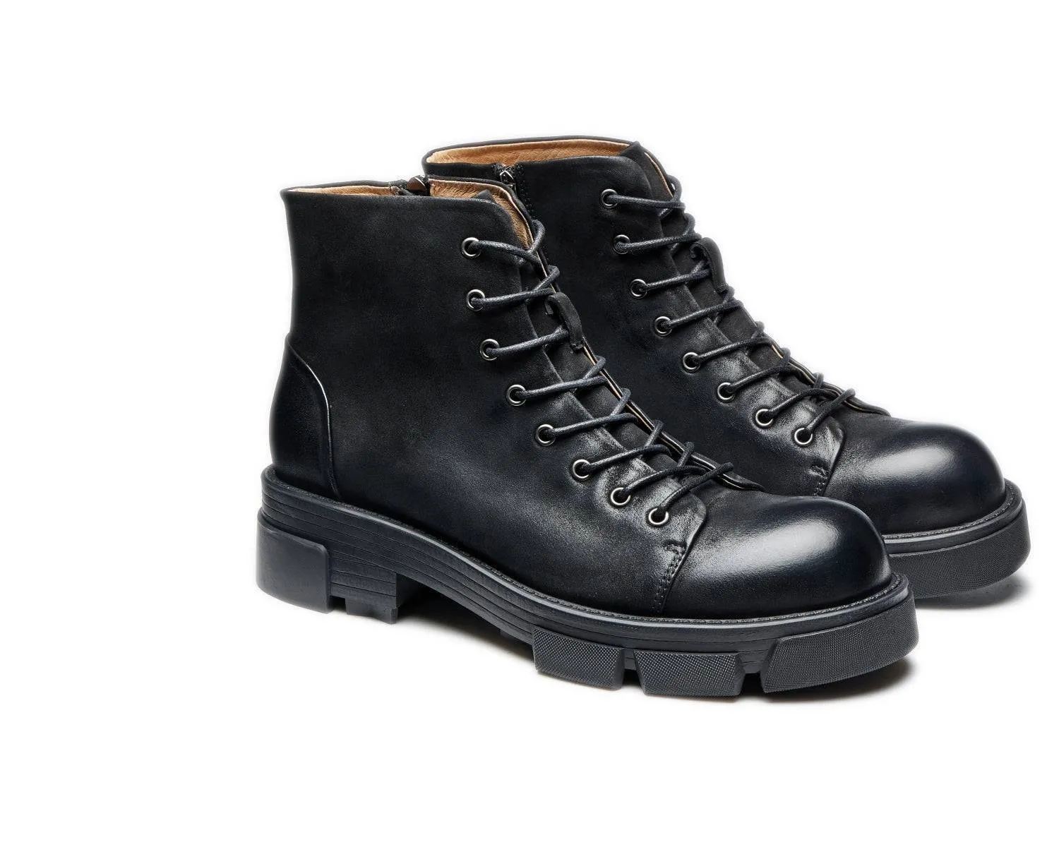 Men's Retro High-Top Genuine Leather Work Boots with Thick Sole