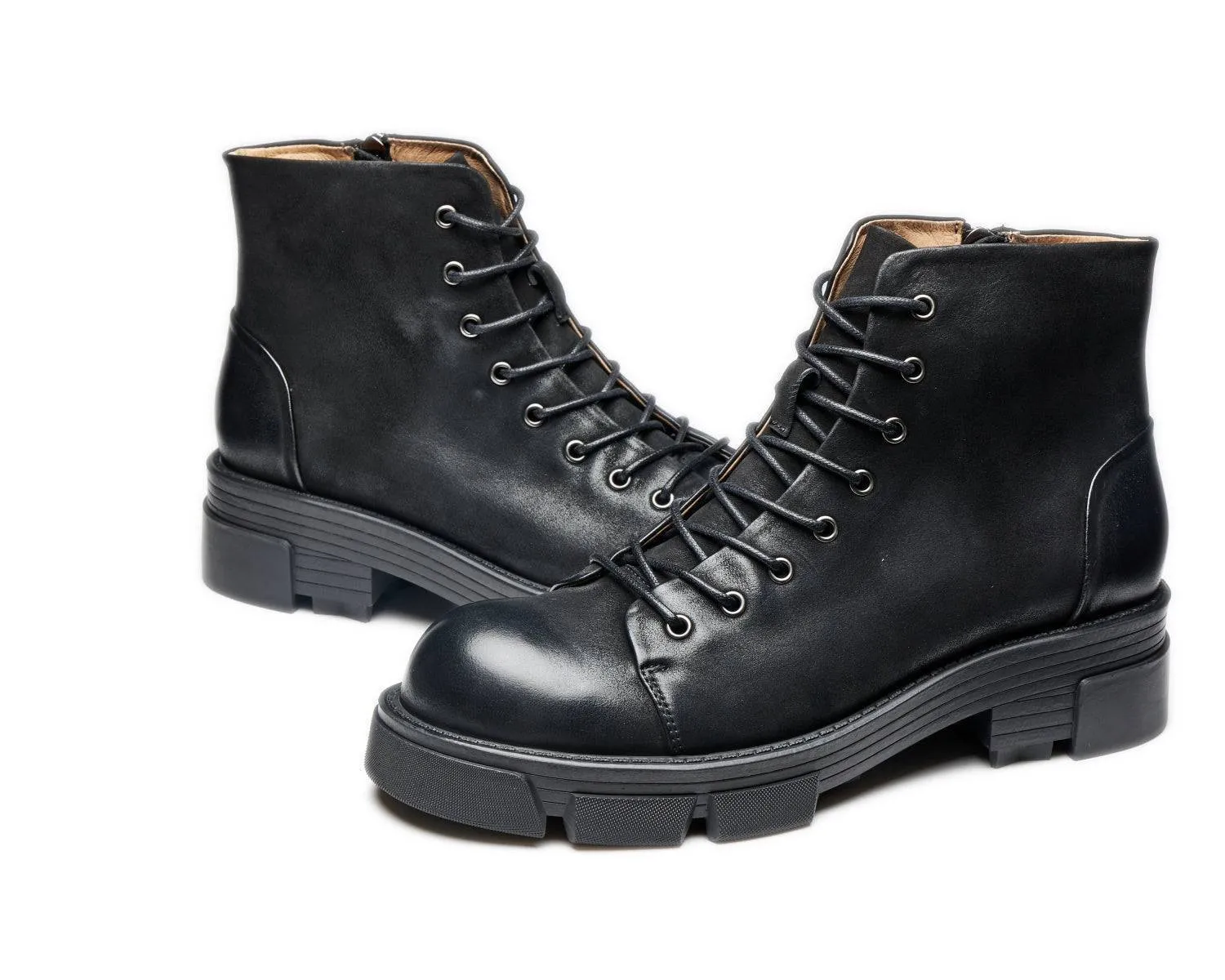 Men's Retro High-Top Genuine Leather Work Boots with Thick Sole