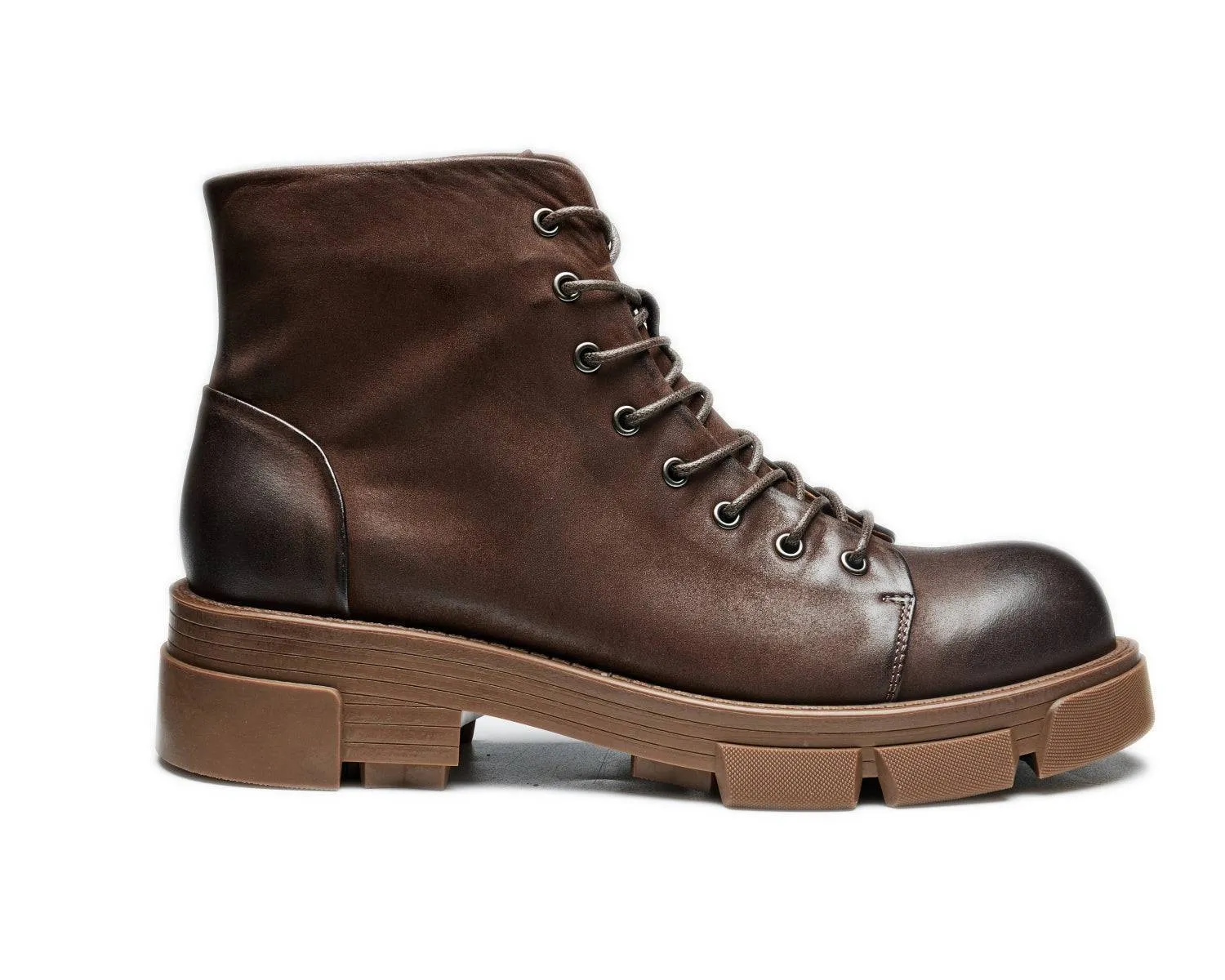 Men's Retro High-Top Genuine Leather Work Boots with Thick Sole