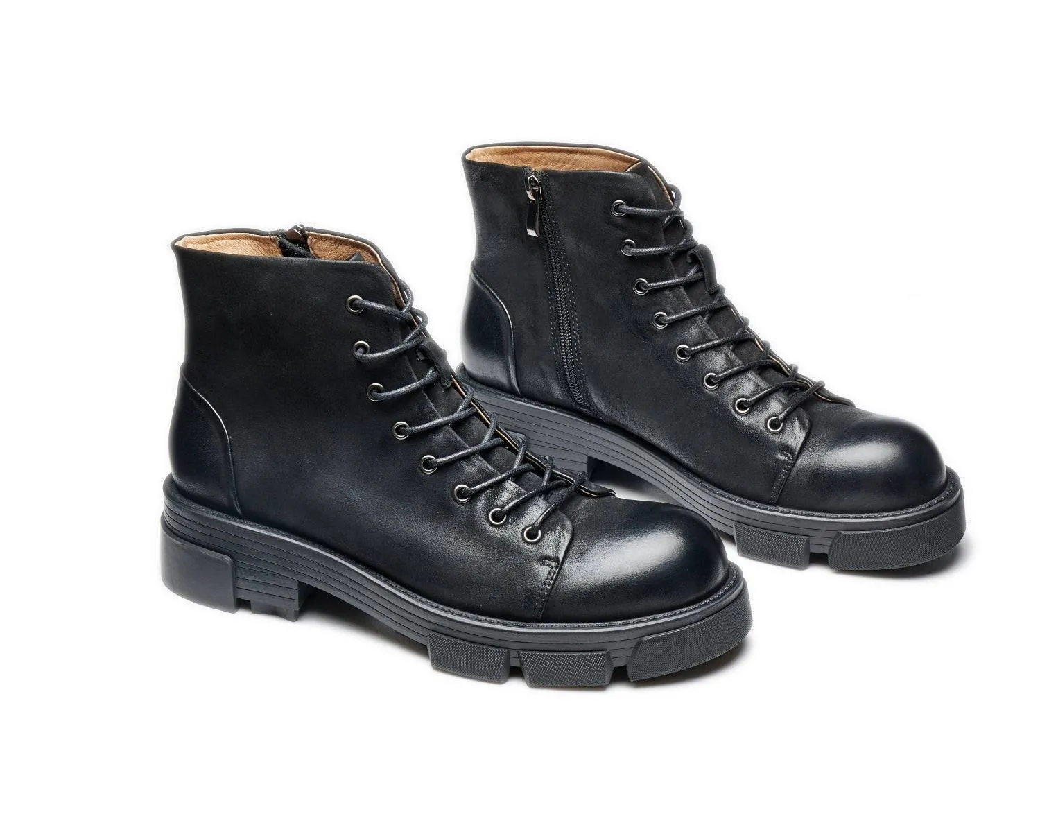 Men's Retro High-Top Genuine Leather Work Boots with Thick Sole