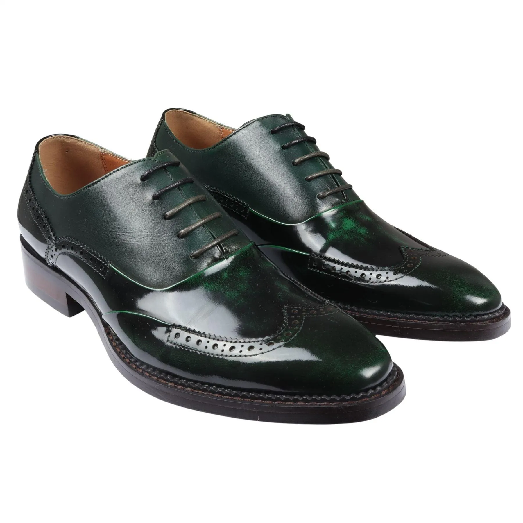 Men's Shoes Green Patent Leather Lace Up Brogue Formal Dress Shoe