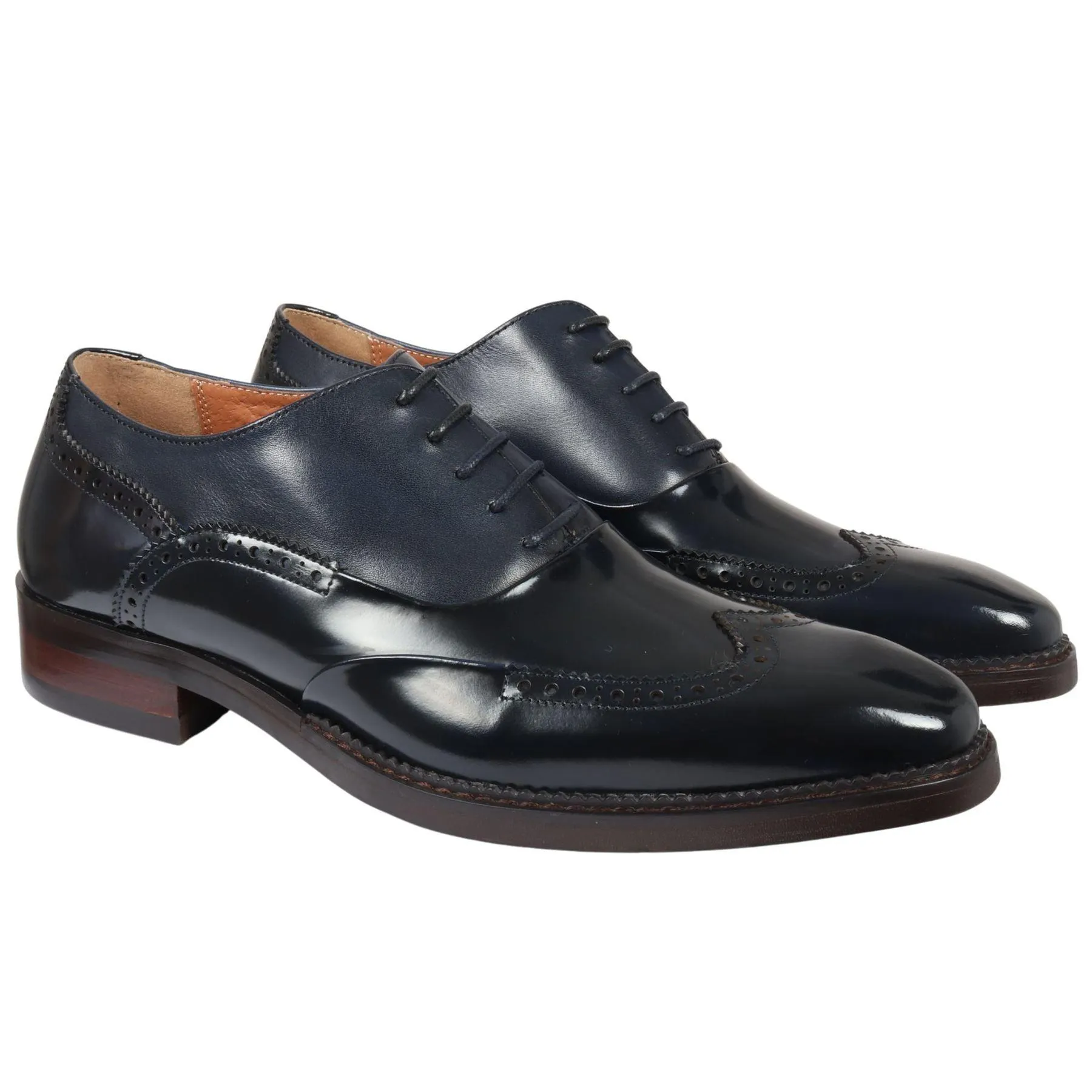 Men's Shoes Navy Blue Patent Leather Lace Up Brogue Formal Dress Shoe