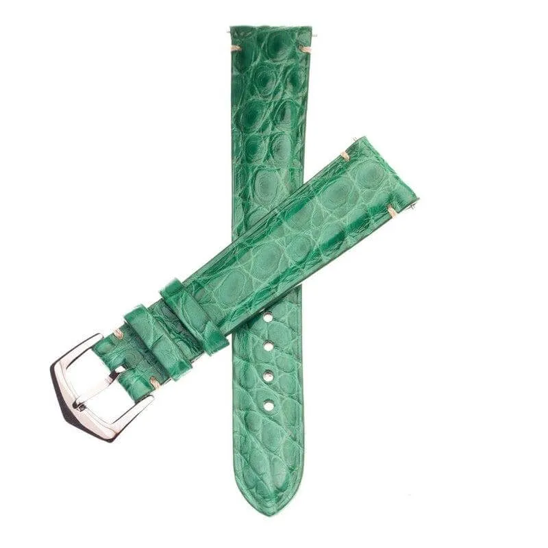 Millennium Green Alligator Minimal Stitches Watch Strap