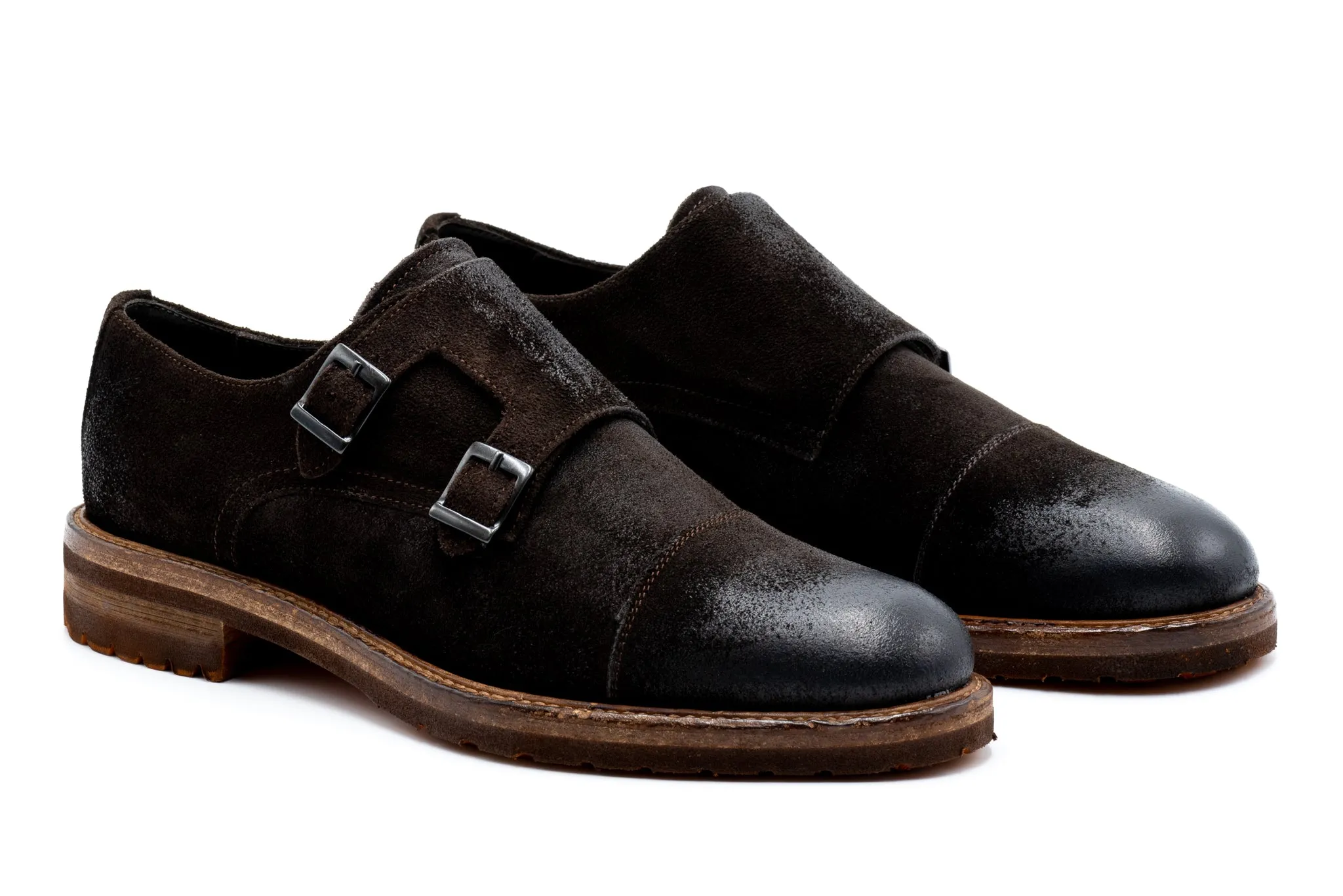 Napoli Italian Suede Double Monk - Black Walnut