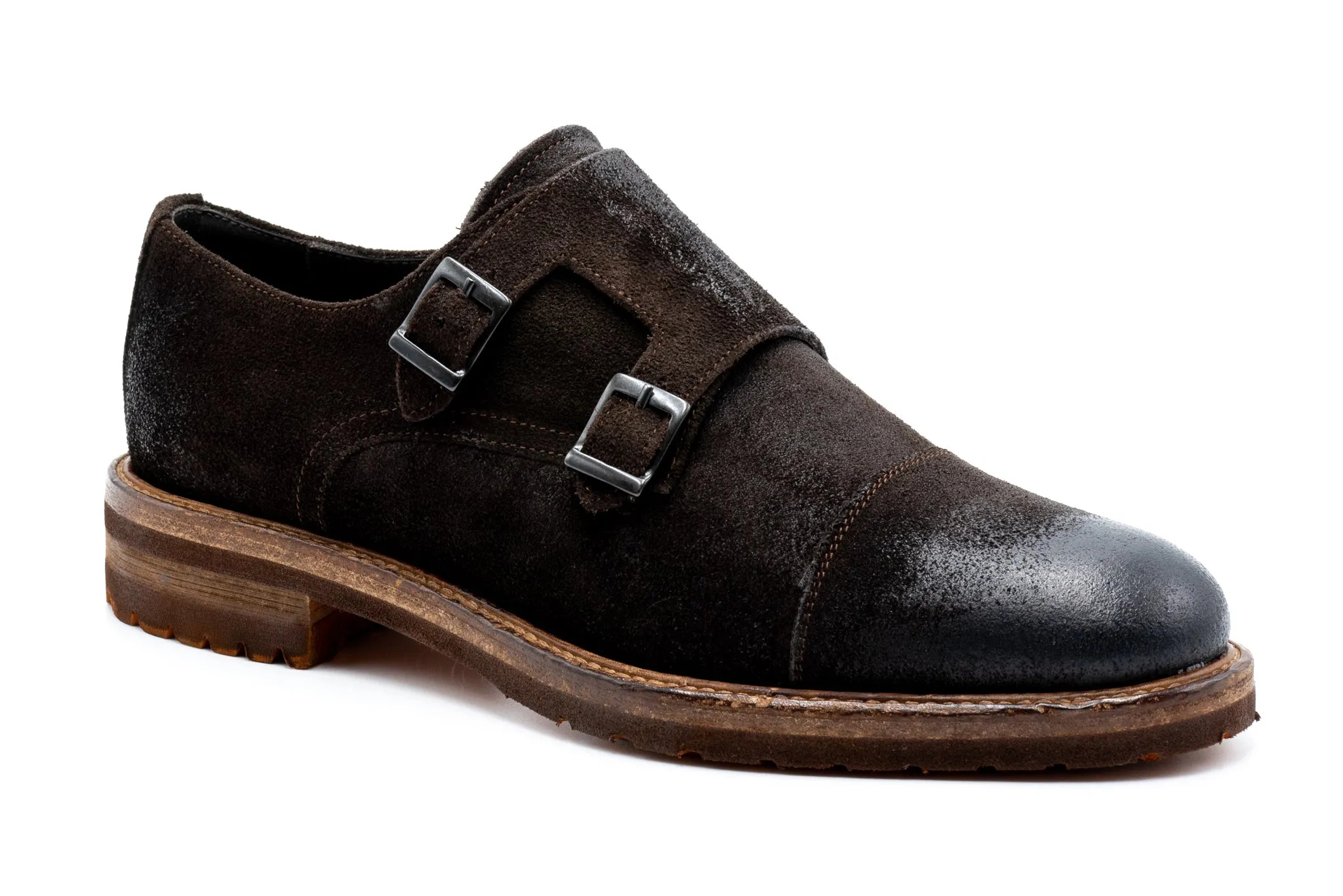 Napoli Italian Suede Double Monk - Black Walnut