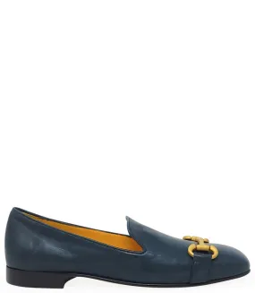 Navy Leather Square Toe Loafer