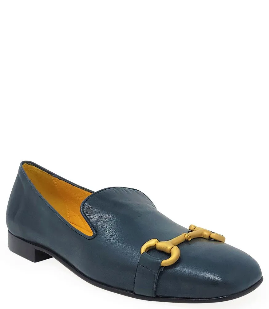 Navy Leather Square Toe Loafer