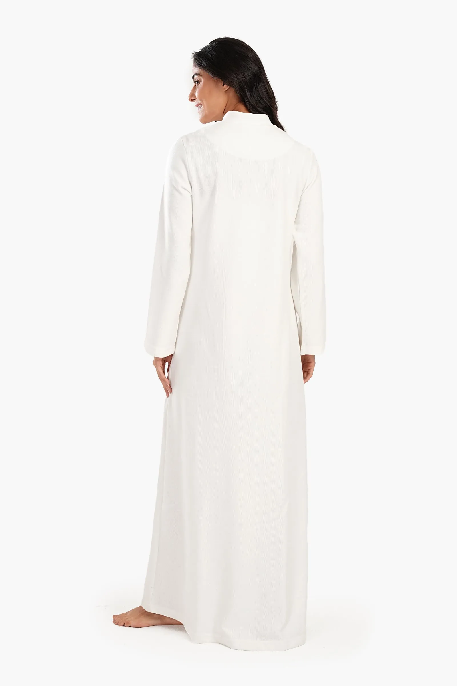 Off White Stand Collar Nightgown