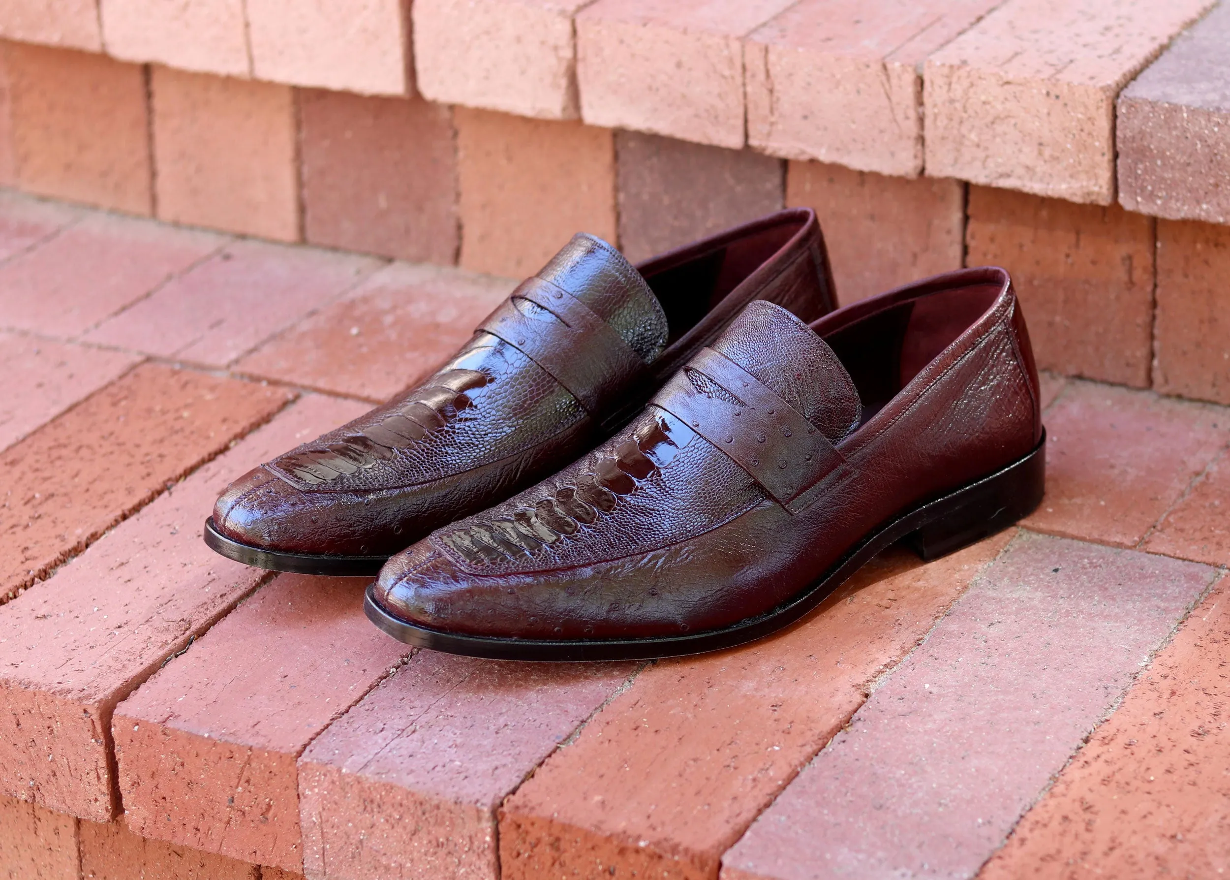 Pelle Exotics Ostrich Slip-On Penny Loafer Burgundy