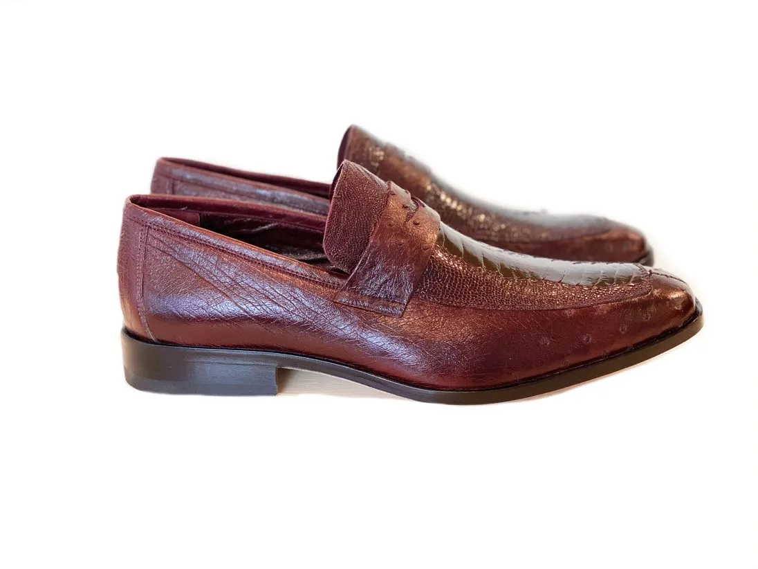 Pelle Exotics Ostrich Slip-On Penny Loafer Burgundy