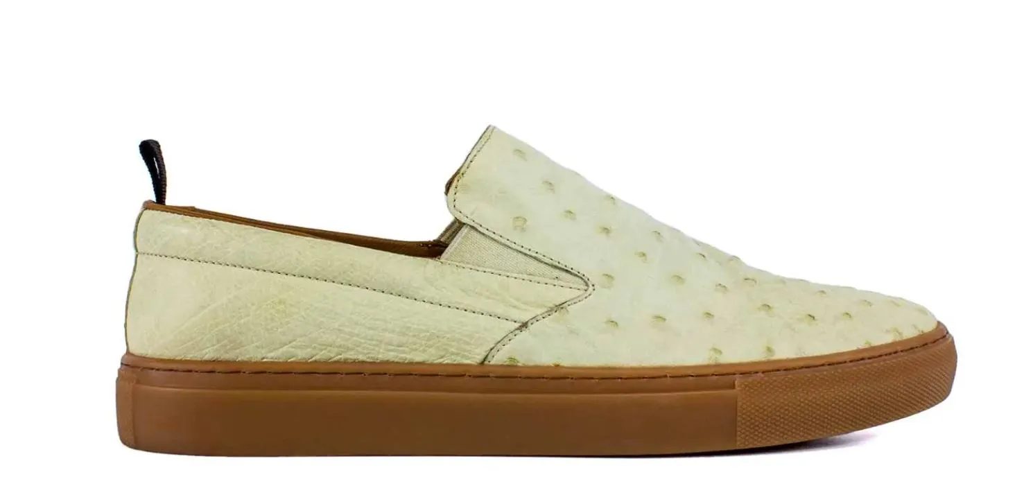 Pelle "Grafton" Ostrich Slip-On Loafer Bone