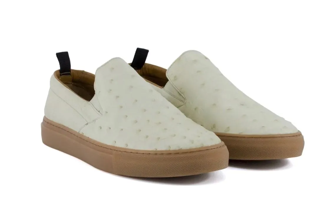 Pelle "Grafton" Ostrich Slip-On Loafer Bone