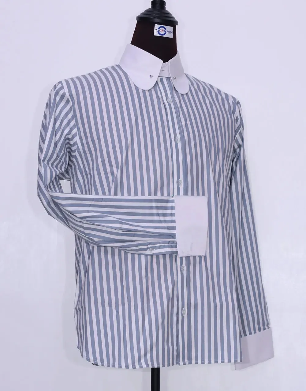 Penny Pin Collar Shirt - Grey And White Stripe Shirt