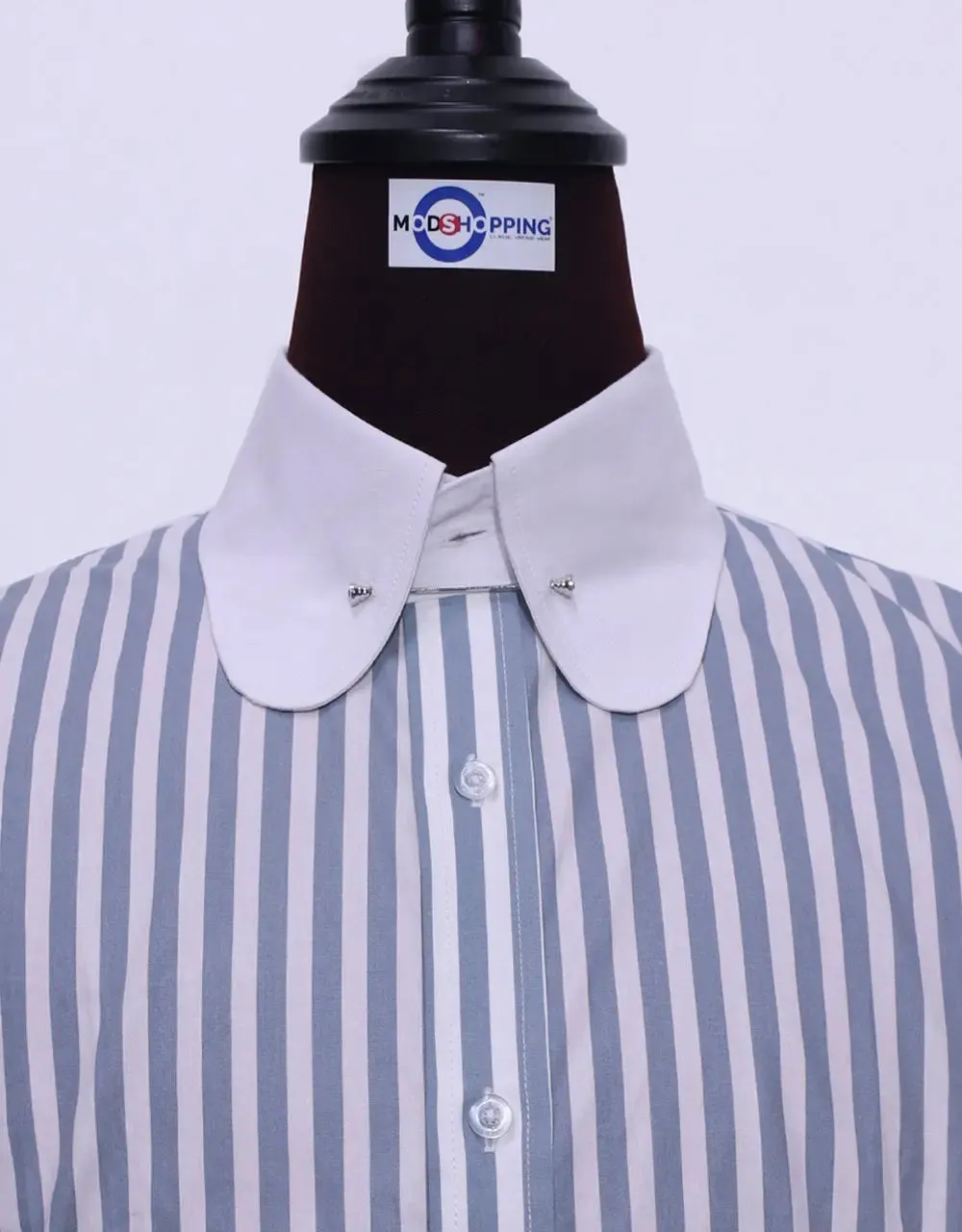 Penny Pin Collar Shirt - Grey And White Stripe Shirt