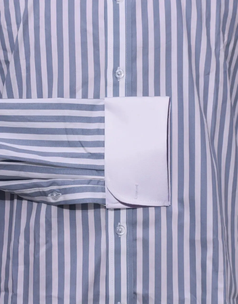 Penny Pin Collar Shirt - Grey And White Stripe Shirt