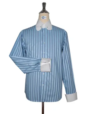 Penny Pin Collar Shirt - Sky Blue and Navy Blue  Stripe Shirt