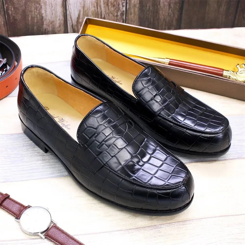 Plaid Pattern Loafers - Stylish Leather Shoes for Office, Wedding, and Driving