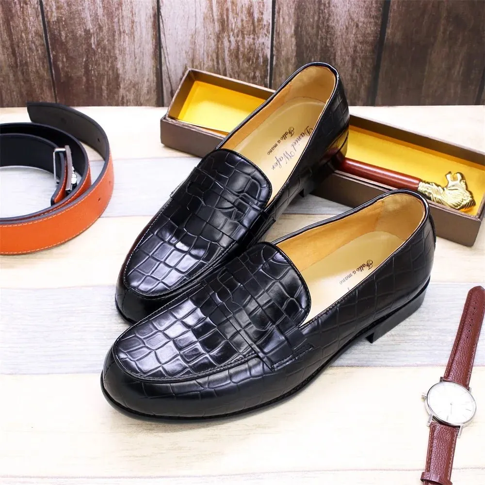 Plaid Pattern Loafers - Stylish Leather Shoes for Office, Wedding, and Driving