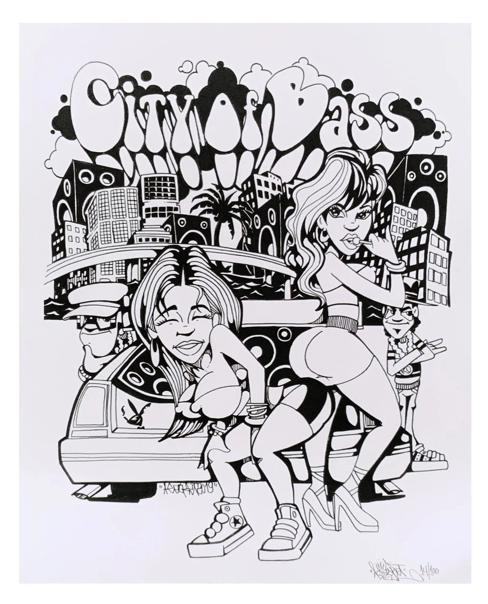 "City of Bass" 12 x 12 in - Black and White Print - by Chillski - 2019 - Signed and numbered