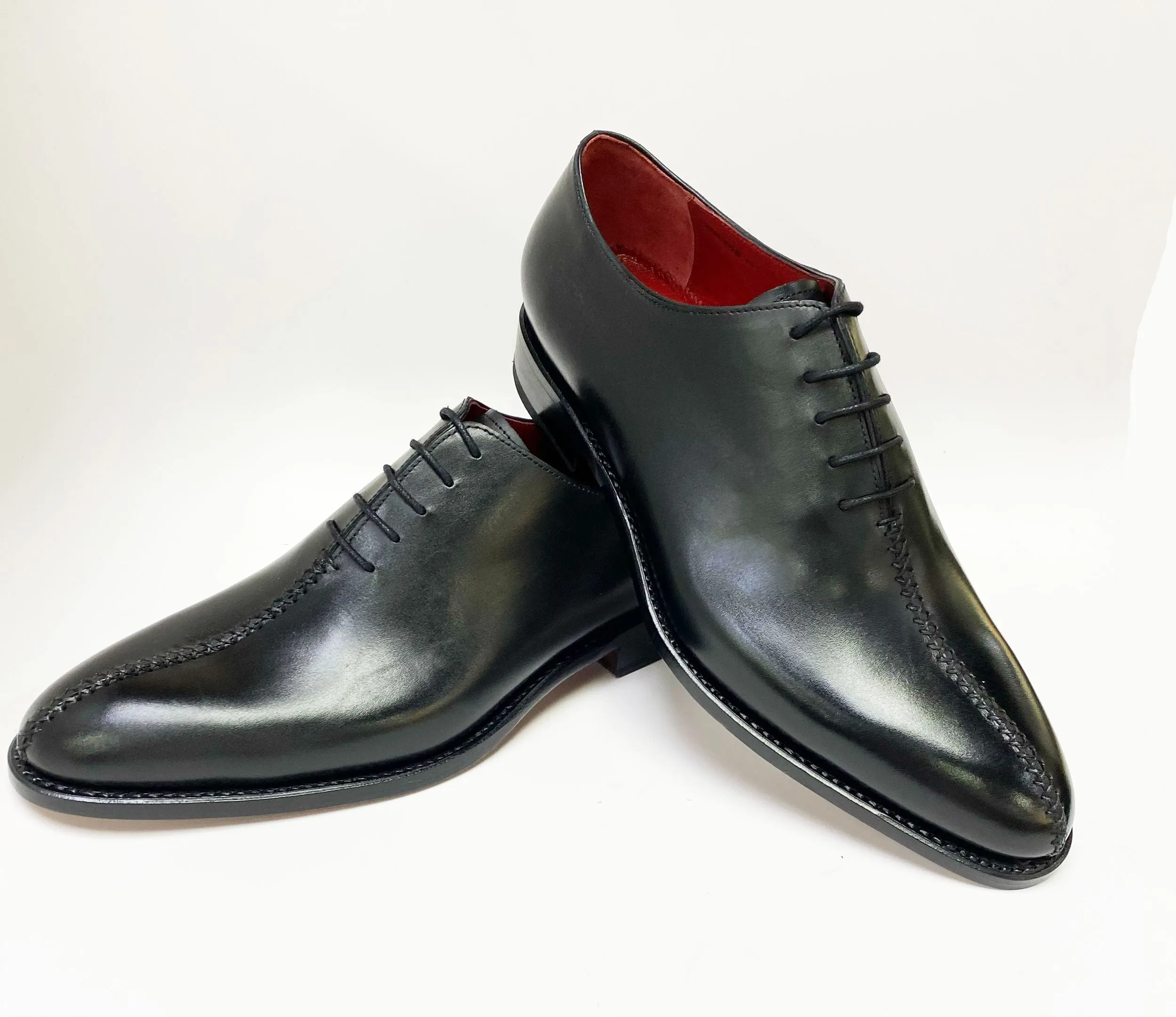 "Derrick" Burnished Calfskin Lace-Up Oxford Black