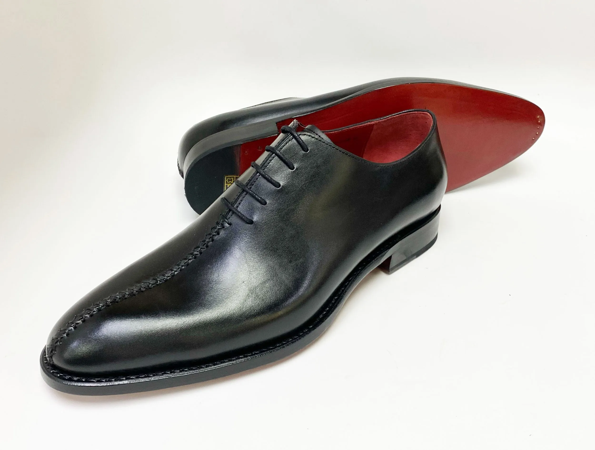 "Derrick" Burnished Calfskin Lace-Up Oxford Black