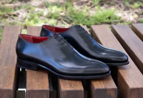 "Derrick" Burnished Calfskin Lace-Up Oxford Black