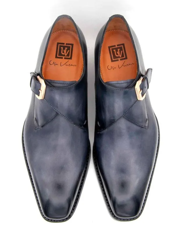 "Edward Sr." Burnished Calfskin Monkstrap Shoe Grey